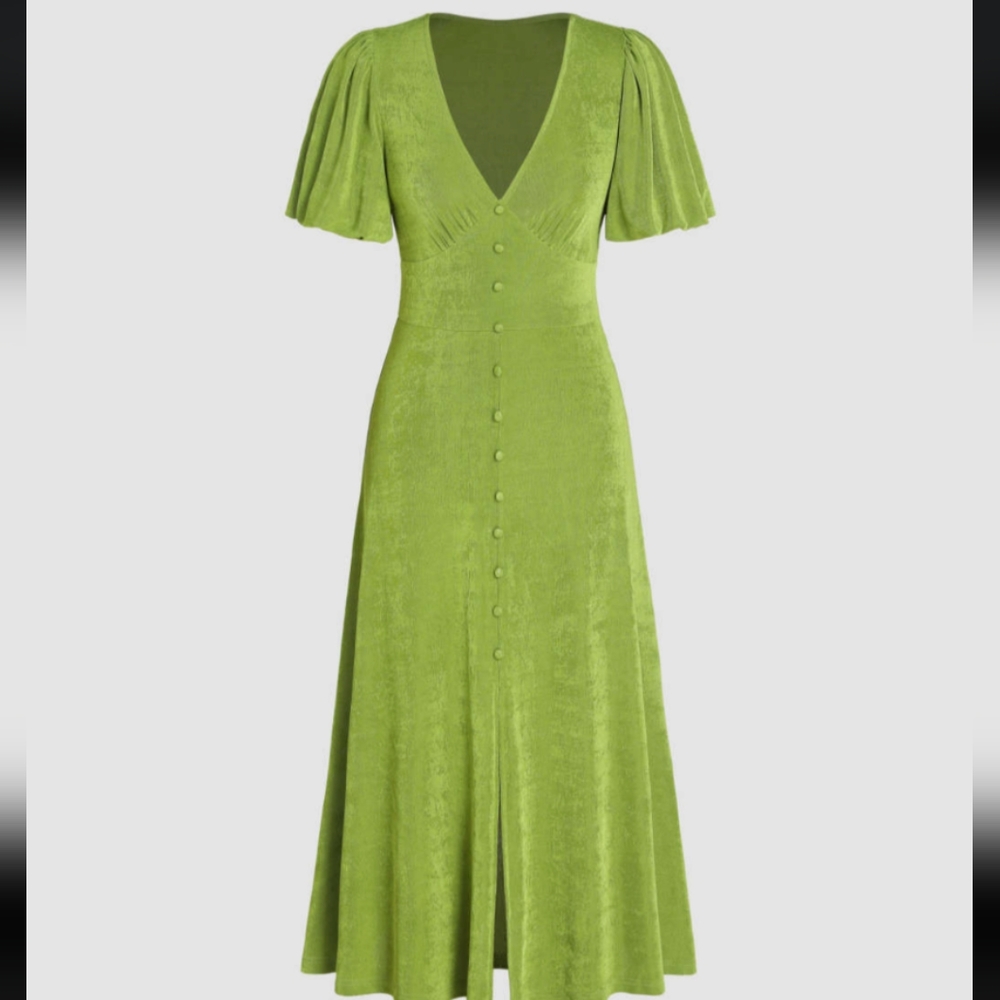 Cider V Neck Button Up Midi Dress